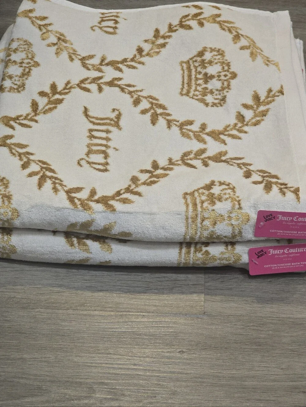 Juicy Couture Home Signature Logo Crown/Ribbon Oversize Cotton Viscose Towel Set